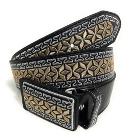 Men's Embroidered Western Belt, Cinto Vaquero Bordado Color Oro y Plata, Cinto Charro (44)