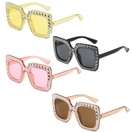 DXPETA 4 Pcs Star Glasses, Retro Rhinestone Sunglasses, Square Sunglasses, Fancy Dress Glasses, Star Glasses For Shopping Outings, Beach Games, Wedding Photo Shoots, Party Dress-Up