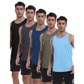 TELALEO 5 Pack Men's Workout Tank Tops Sleeveless Mesh Muscle Gym Shirt Quick Dry M