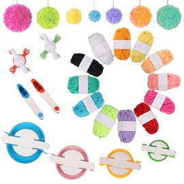 20 Pcs Pompom Maker Set,6 Size Pompom Maker Tool Set with Thread Cutter Scissors Needles DIY Wool Tool Kit with 12 Colors Yarn，Suitable for Kids and Adults to Knit Pompom Balls Knitting Craft Gifts