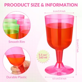 Widecook 12 Pcs Pink and Green Plastic Wine Glasses Neon Wine Glasses 5.5 oz Goblets Disposable Cocktail Cups with Stem for Rave Music Festival Weddings Birthday Picnics Parties Floating Pool