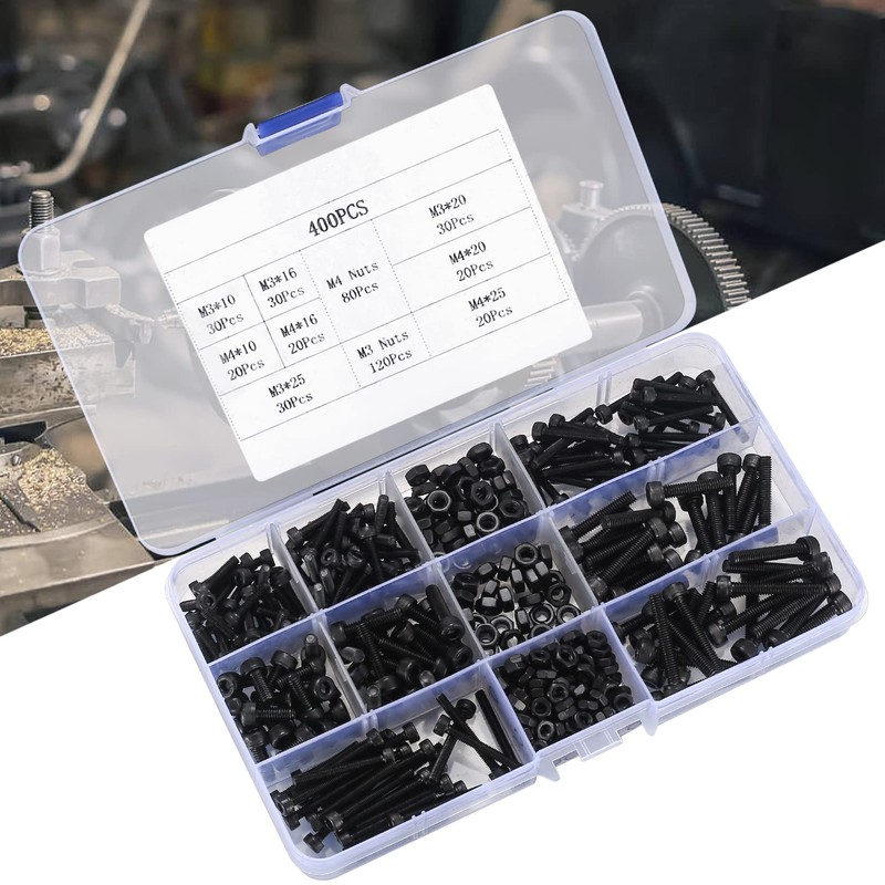 Pack of 400 M3/M4 Hexagon Socket Screw and Nut Kit,
