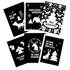 Papierdrachen 6 Printed Handle Bags for Christmas - Black - 22 x 18 x 8 cm - Christmas Gift Packaging - Gift Bags Set 3