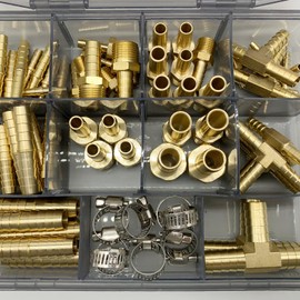 82 pcs Brass Hose Barb Fittings Assortment Kits 1/8" 3/16" 1/4" 5/16" 3/8" 1/2" Barb Splicer & Barb To Male Coupler & Tee