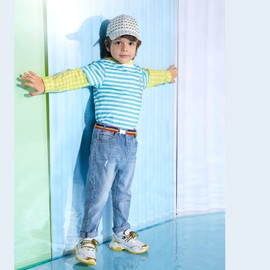 Kajeer 4PCS Kids Boys Adjustable Magnetic Belt - Big Elastic Stretch Belt with Easy Magnetic Buckle for 2-15 Years Boys Girls (Rainbow/Orange/Black/Navy blue)