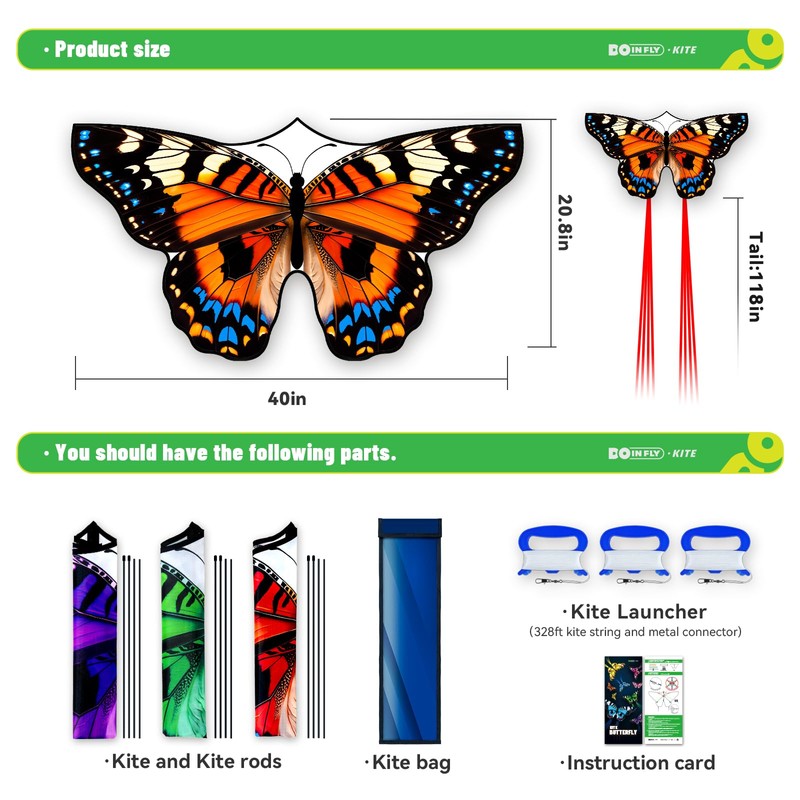 DoinFly Butterflys for Kids, Beautiful Kite Easy to Fly for