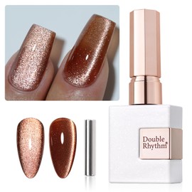 Double Rhythm Jelly Glass Cat Eye Gel Polish with Magnet 15ML Holographic Glitter Shimmer Translucent Sheer Color Magnetic Nail Polish Salon DIY at Home (Brown-MC1048)