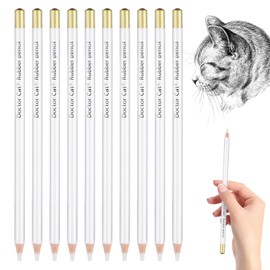LIQWEI 10Pcs White Charcoal Pencils, Eraser Pencils for Artists, Professional Sketching Pencil Eraser Chalk, White Grease Pencil for Highlighting, Sketching, Blending