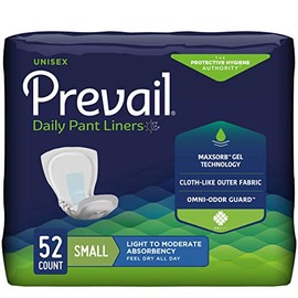 Prevail Incontinence Daily Pant Liners, Unisex, Light to Moderate Absorbency, Small, 52 Count