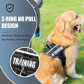 Reflective Dog Harness, Anti-Slip No Pull Dog Vest Harness with 8Pcs Dog Patches, Adjustable In Training Service Pet Harness for All Breeds, 3 Ring No-Choke Pet Oxford Vest for Small Medium Large Dogs