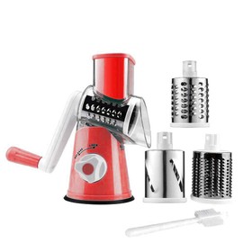 Manual Rotary Cheese Slicer Parmesan Cheese Grater for Food Vegetable Potato Carrot Nuts Grind with Cleaning Brush(red)