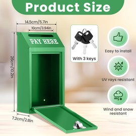 Yaocom Safe Cash Box Money Collection Metal Donation Box with Lock Wall Mount Pre Drilled Mailbox Delivery Ballot for Home Office Outdoor Self Serve Stand(Green,10.2 x 5.7 x 2.8 Inch)