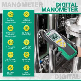 Manometer Gas Pressure Tester ±241.3Kpa/35Psi Wide Range Digital Manometer Lp Gas Pressure Tester with 11 Pressure Units, MAX/MIN/AVG Measurement, Data Storage/Hold, 9V Battery