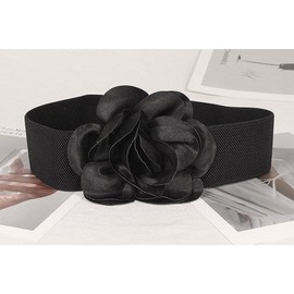 Oyccen Women's Decorative Belt Elastic Wide Waist Belt Flower Stretch Cinch Belt for Dresses, black