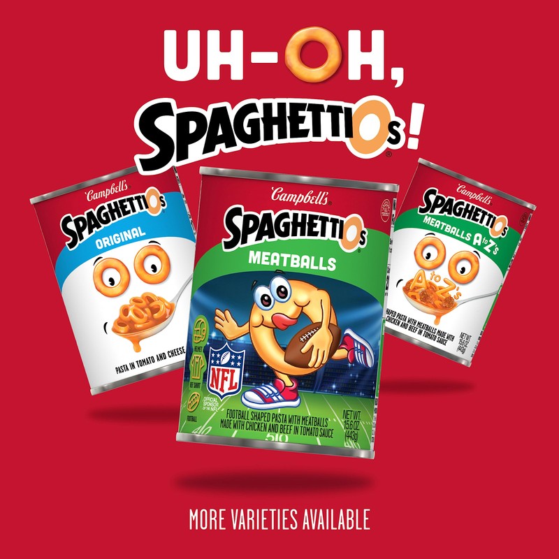 SpaghettiOs Football Shaped Canned Pasta with Meatballs, 15.6 oz Can
