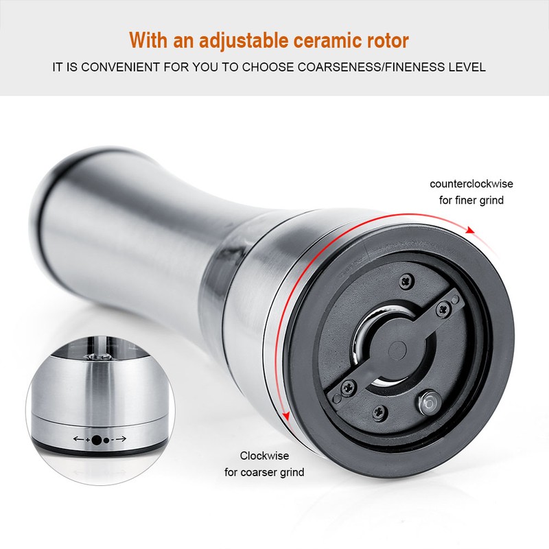 Stainless Steel Electric Salt & Pepper Mill Grinder Adjustable Coarseness