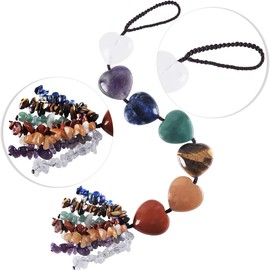 KYEYGWO 7 Chakra Stone Crystal Heart Hanging Ornament with Tumbled Stone, Love Heart Hanging Feng Shui Hanging Decoration, Healing Stone, Heart-Shaped Ornament Decoration for Home, Wall, Window, Car