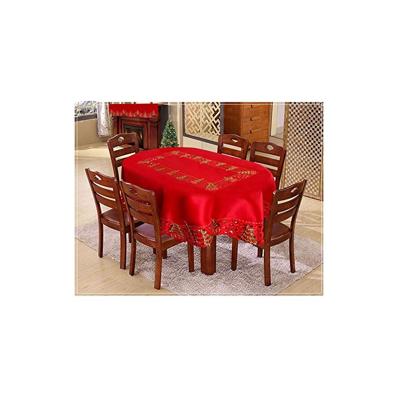 Grelucgo Embroidered Christmas Holiday Holly Tree Tablecloth (52 × 70