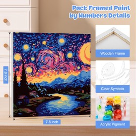 MOGTAA 4 Pack Paint by Number for Adults Beginners with Frame, Starry Sky Paint by Numbers for Kids, Acrylic Paint by Number on Canvas, DIY Oil Painting by Number Kits for Gift Decor 20x20cm