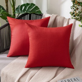 MIULEE MIULEE Pack of 2 Decorative Outdoor Solid Waterproof Throw Pillow Covers Linen Garden Farmhouse Cushion Cases for Patio Tent Balcony Couch Sofa 18x18 inch Red