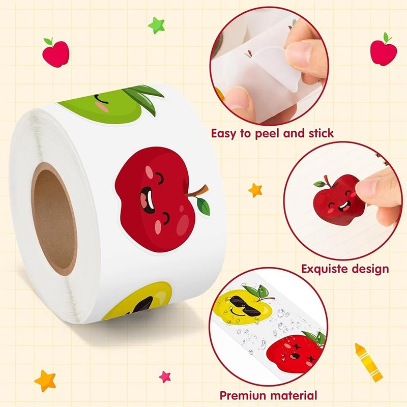 500 Pcs Apples Roll Stickers 16 Designs Lovely Fruit Sticker