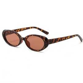 Ggpyyon Oval Sunglasses Women's Oval Vintage 90s Retro Trendy Round Sunglasses for Men and Women, Leopard/Brown
