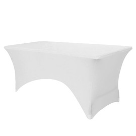 Time to Sparkle 2PCS 4ft Stretch Spandex Table Cover for Rectangle Tables with Open Back - Universal Rectangular Fitted Tablecloth Protector for Wedding, Banquet and Party White