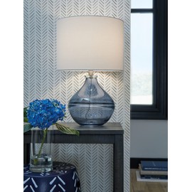 Signature Design by Ashley Lemmitt Modern 21.5" Transparent Blue Glass Table Lamp, Blue
