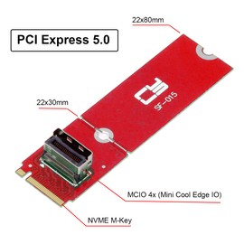 CY Card PCI-E 5.0 M.2 M-Key to MCIO Mini Cool Edge IO Female Host Adapter for PCIe Nvme SSD 2280 2230