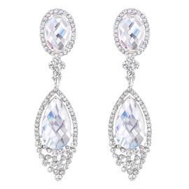 Clearine Women's Long Clip-On Earrings Wedding Party Crystal Drop Chandelier Dangle Ear Clips on Women Without Pierced Earrings, Crystal
