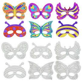 VKPI 24 PCS Color Your Own Butterfly Paper Masks, Coloring Mask Craft Kit for Kids, Birthday Party Favors School Activities