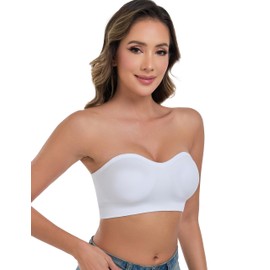 ANGOOL Strapless Bras for Women Wirefree Non-Slip Tube Top Invisible Bralette Seamless Padded Bandeau Bra, White, XL
