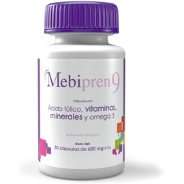 Mebipren9 30 cáps - Ácido fólico, Complejo B, Vitamina D, Calcio, Hierro, Potasio, Zinc, Magnesio, Vitamina A, Vitamina C, Vitamina E y Omega 3