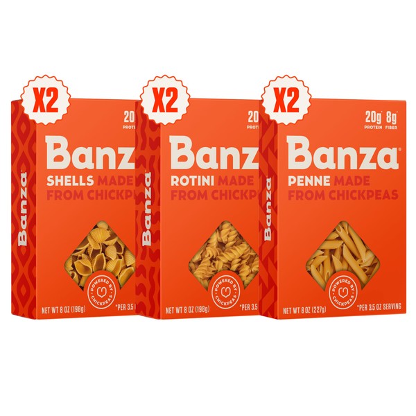 Banza Gluten-Free Chickpea Pasta, Variety Pack 20g Protein | Lower