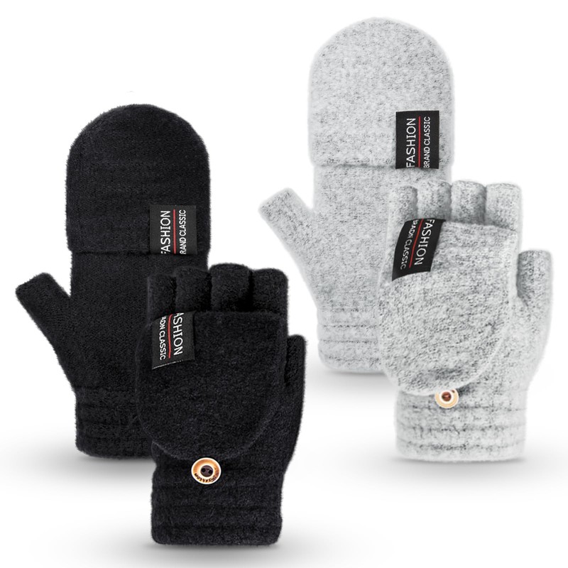 YSense Womens Winter Gloves, 2 Pack Warm Knitted Convertible Fingerless