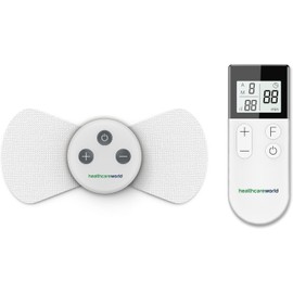 Healthcare World Kabelloses TENS Gerät zur Schmerztherapie – Tragbarer Nerven- und Muskelstimulator mit 15 Programmen, 16 Intensitätsstufen & 2 selbstklebenden Pads für Rücken- Nacken- & Knieschmerzen