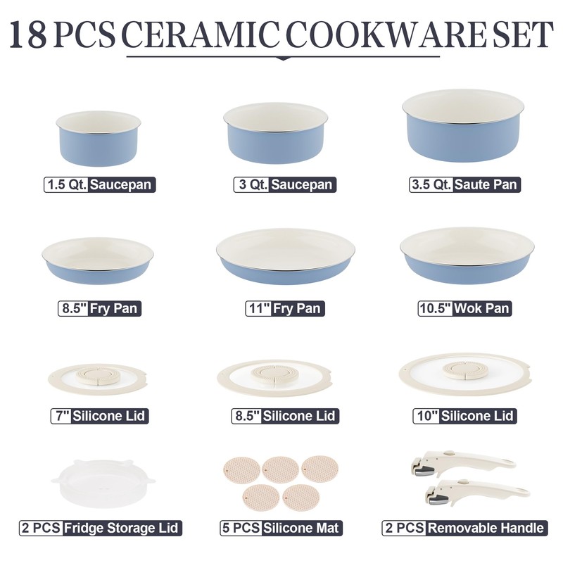 Pots and Pans Set - Ceramic Cookware Set Detachable Handle