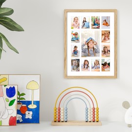 Axeman 12x16 School Years Picture Frame K-12 Day Graduation Photo Collage Solid Oak Picture Frame With Mat - Displays One 5x7 Photo and Twelve 2.5x3.5 Pictures, Hanging Hardware Included, Natural