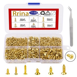 Rrina 1150Pcs M2 M3 Gold Plate Carbon Steel Small Screws Phillips Flat Head Cross Self Tapping Tiny Screw Cabinet Electronic Accessories Screw DIY Micro Woodworking Mini Screw Assortment Kit