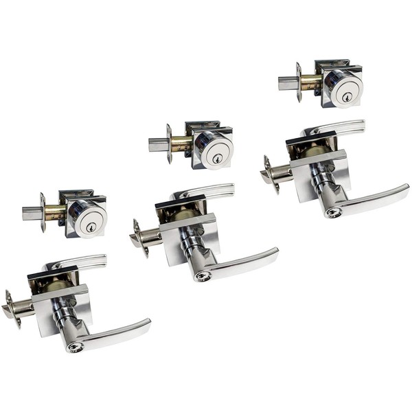 Polished Chrome Square Straight Corner Plate Entry Entrance keyed Levers