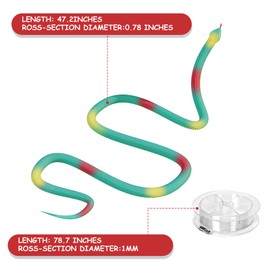 Chfory Snake Prank with String Clip, DIY Golf Snake Prank, Realistic Looking Snake Toy, Prank Prop for Teasing Friends, Rubber Snake Prank, Fake Snake Tricky Gag Gift (Dark Green+Red+Yellow)