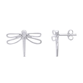 14K White Gold Over Sterling Silver Fashion Dragonfly Stud Earrings