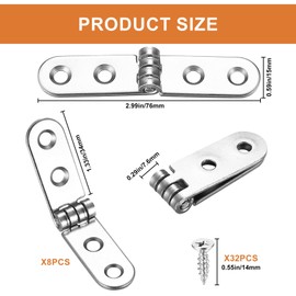 Pack of 8 180 Degree Hinges Foldable, Folding Hinge, Screw-On Hinges for Sewing Machine, Folding Table, Flap Hinges, Cabinets, Table, Furniture, Screw-On Tape for Doors