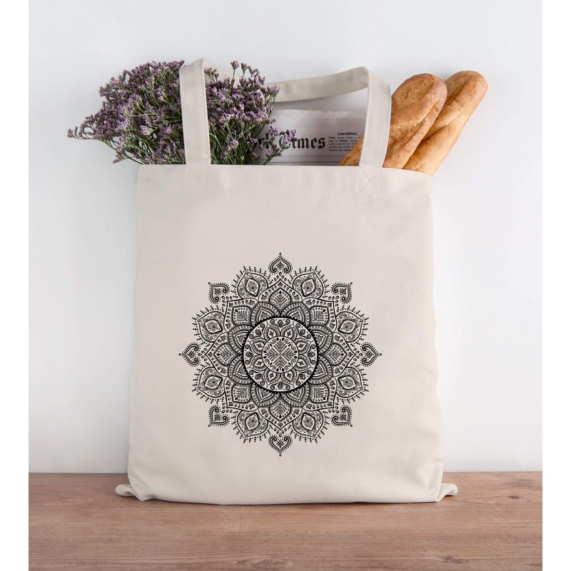 Autiga® Jute Bag Mandala Ethnic Boho Cotton Bag Tote Bag