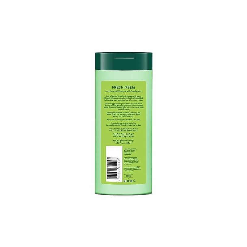 Biotique Bio Neem Margosa Champú y acondicionador anticaspa, 180 ml