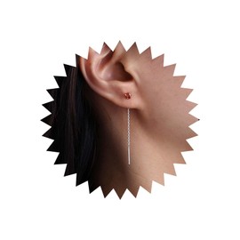 TseenYi CZ Crystal Threader Earrings Ruby Threader Earrings Silver Bar Chain Threader Earrings Red CZ Rhinestone Cut Earrings Long Chain Tassel Drop Earrings Jewelry for Women and Girls