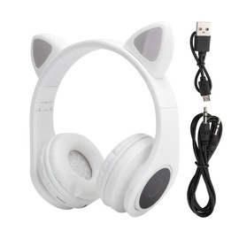 LED Noise Reduction Headset Cat Ear Shape Bluetooth 5.0 Headset with Microphone for Young PeopleWhite