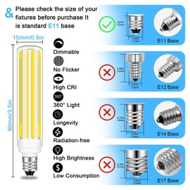 TRIJZHOU JDE11 120V 150W Halogen Chandelier LED Bulbs Equivalent, Dimmable E11 LED Bulbs 15W COB 6000K Daylight White 1500LM Energy Saving T3/T4 Mini Base CRI85+ for Indoor Home Wall Light Pack of 3