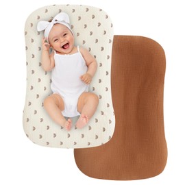 UBBCARE 2 Packs Muslin Baby Lounger Cover, Baby Nest Sleeper Cover for Baby Boys and Girls, Washable Slipcover Fit Infant Lounger, Organic Lounger Cover for Newborn - Rainbow&Brown