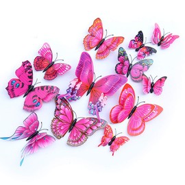 ULIN 3D 3D Butterfly Wall Sticker Wall Sticker Magnetic Double Sided Tape Sticker Living Room Refrigerator Interior Wall Sticker Stylish Cute Wallpaper Poster Purple